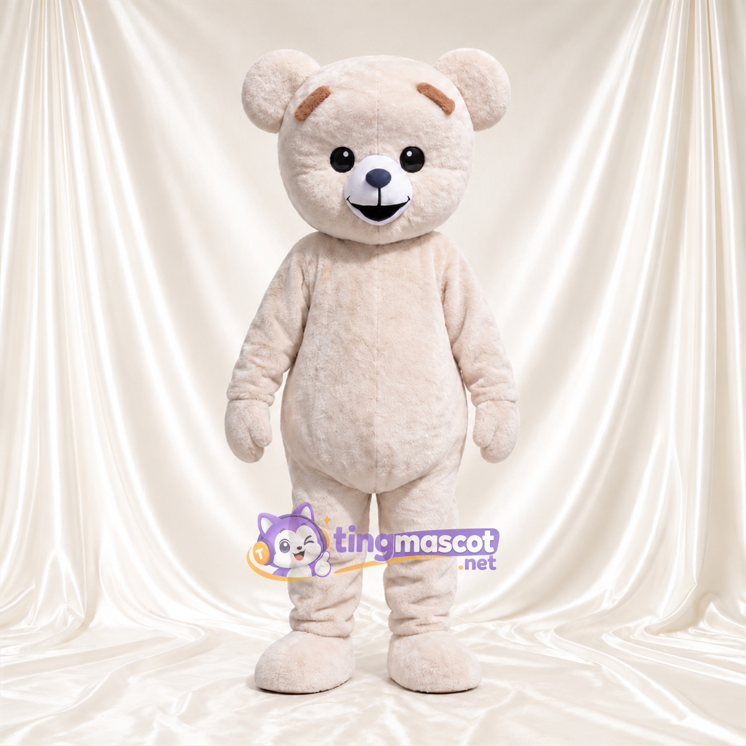 Costume de mascotte Ours – crème – Tête (rond)