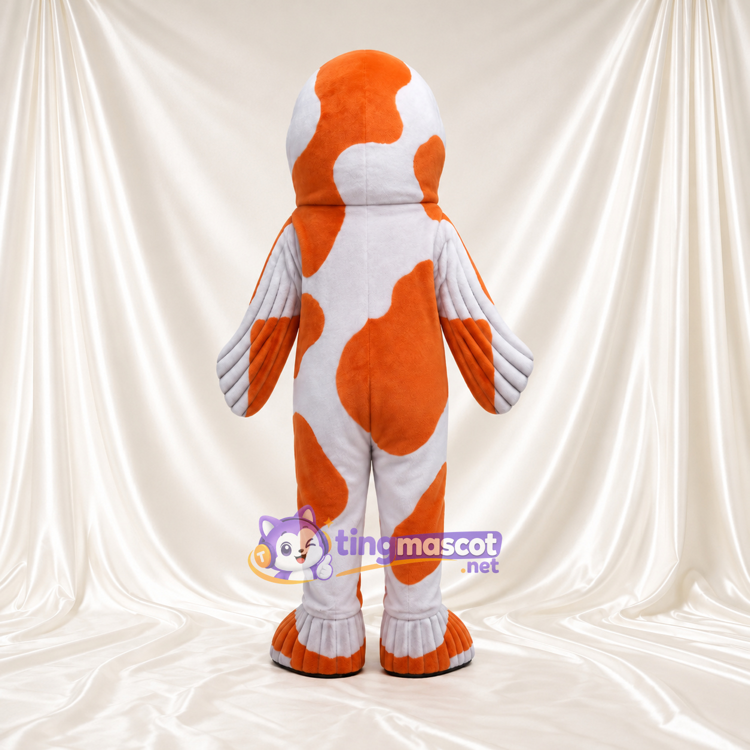 Maskottchenkostüm Fisch – orange / weiß – Flossen (gestreift); Mund (rund) Maskottchenkostüm Fisch – orange / weiß – Flossen (gestreift); Mund (rund)
