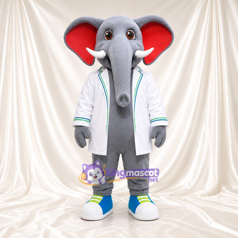 Costume de mascotte Éléphant – gris – Chemise (blanc); Baskets (bleu) Costume de mascotte Éléphant – gris – Chemise (blanc); Baskets (bleu)