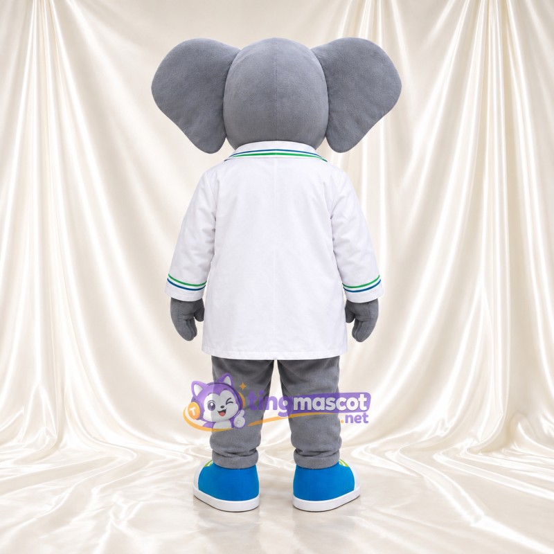 Costume de mascotte Éléphant – gris – Chemise (blanc); Baskets (bleu) Costume de mascotte Éléphant – gris – Chemise (blanc); Baskets (bleu)