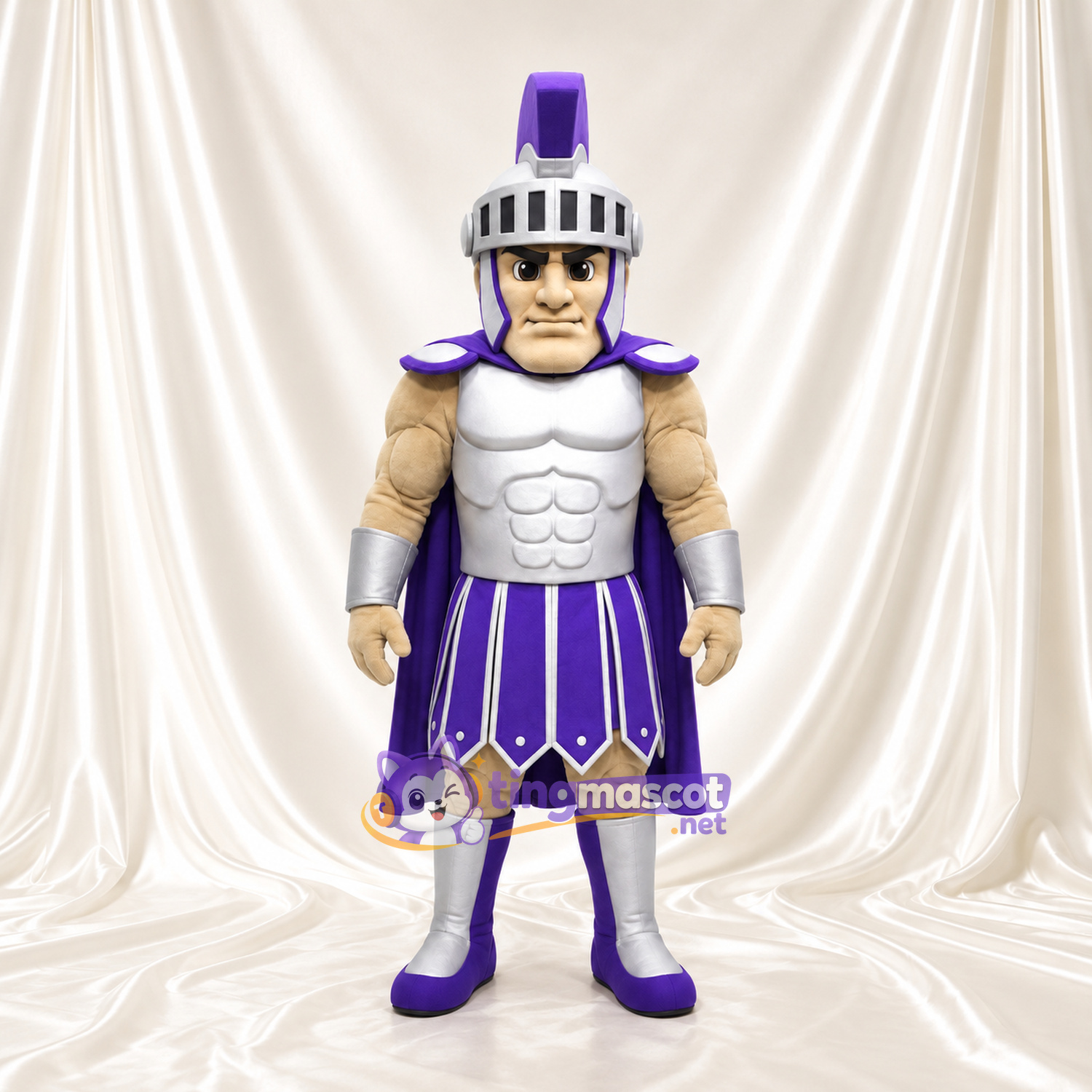 Costume de mascotte Guerrier romain – selon la photo – Armure (argenté); Cape (violet) Costume de mascotte Guerrier romain – selon la photo – Armure (argenté); Cape (violet)