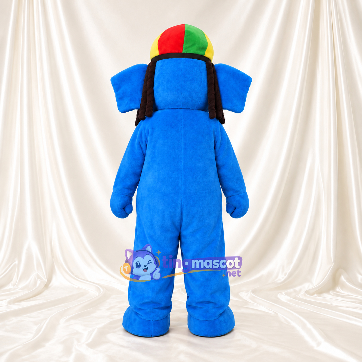 Blue Elephant Mascot Costume - Colorful Cap and Red Glasses Blue Elephant Mascot Costume - Colorful Cap and Red Glasses