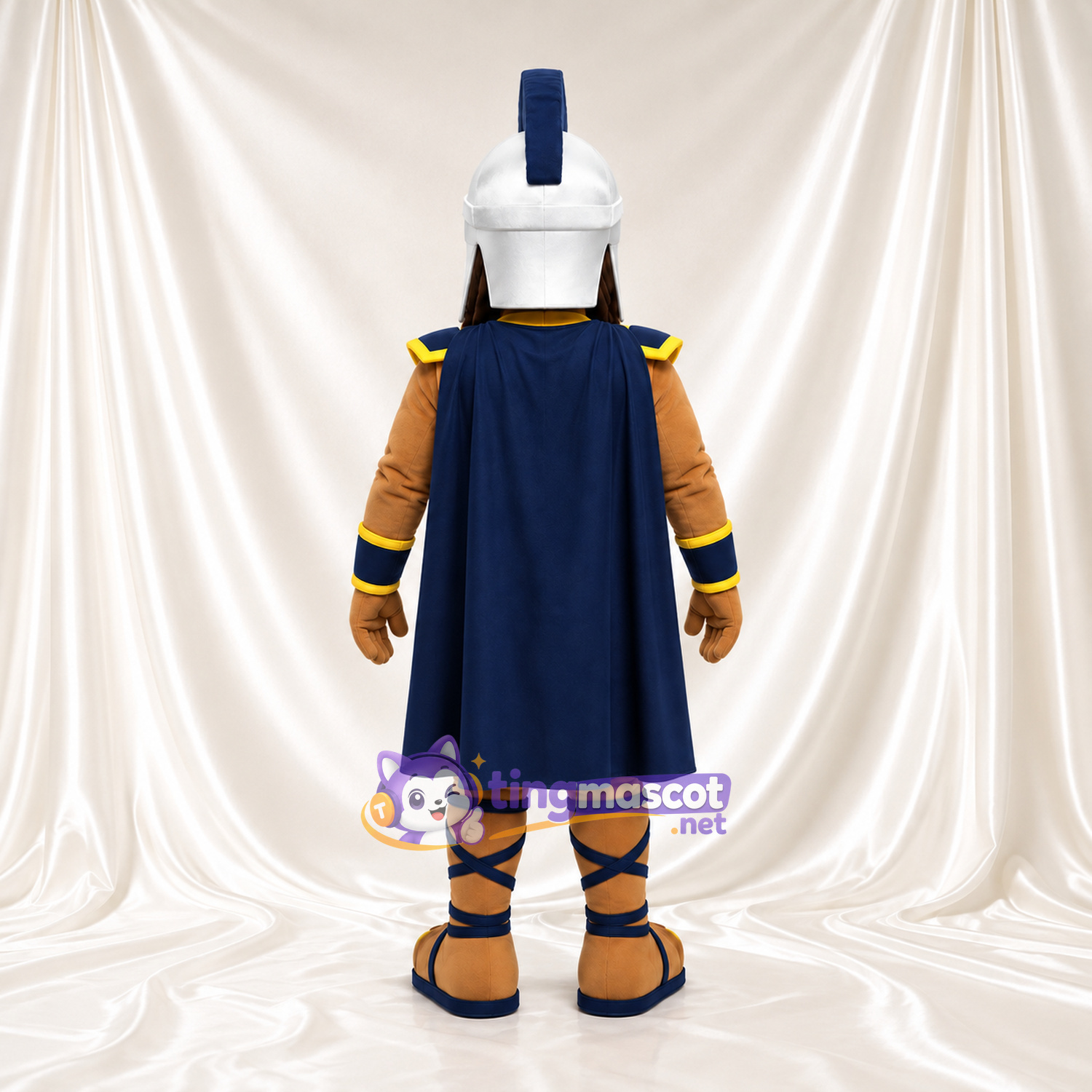 Costume de mascotte Guerrier romain – selon la photo – Armure (jaune); Cape (bleu)