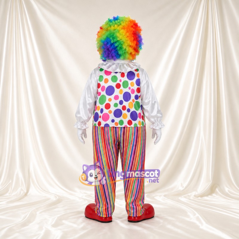 Maskottchenkostüm Clown – wie abgebildet – Haare (regenbogenfarben); Hemd (gepunktet) Maskottchenkostüm Clown – wie abgebildet – Haare (regenbogenfarben); Hemd (gepunktet)