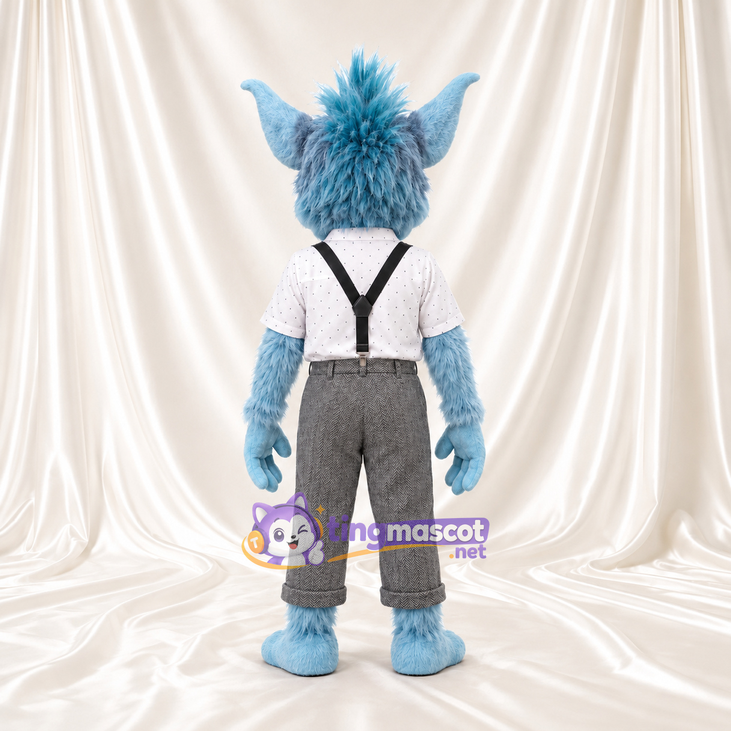Costume de mascotte Monstre – bleu – Nœud papillon (noir); Pantalon (gris) Costume de mascotte Monstre – bleu – Nœud papillon (noir); Pantalon (gris)