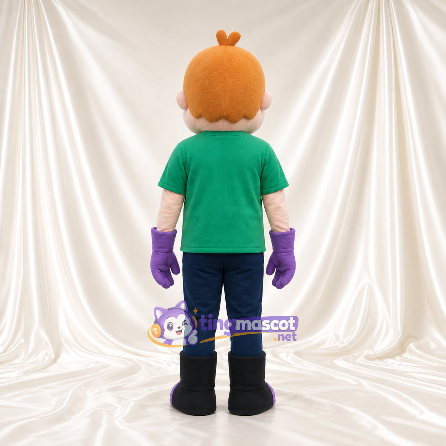 Maskottchenkostüm Jungenfigur – wie abgebildet – Hemd (grün); Handschuhe (violett) Maskottchenkostüm Jungenfigur – wie abgebildet – Hemd (grün); Handschuhe (violett)