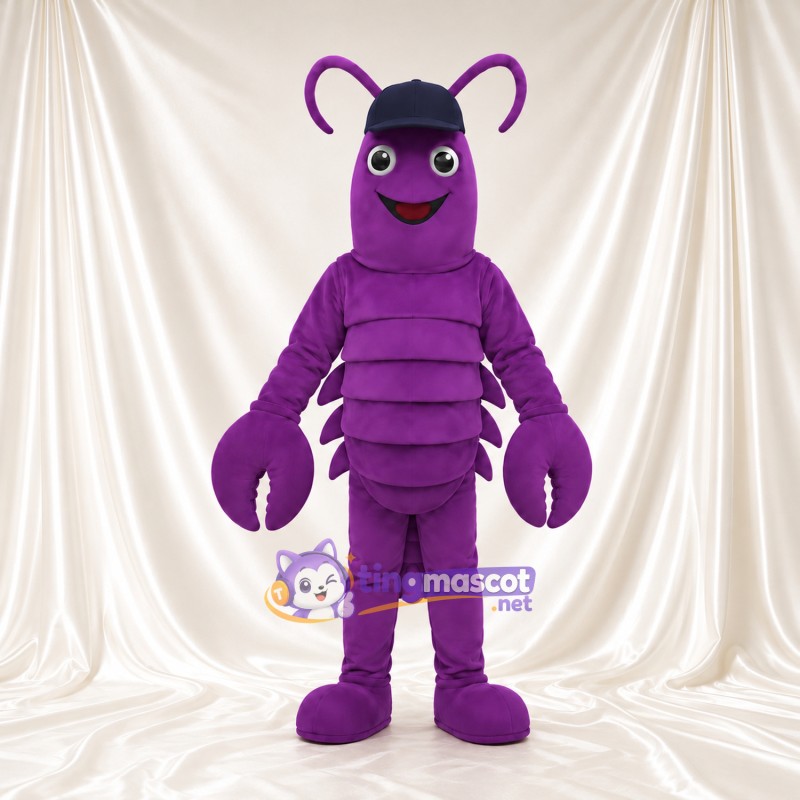 Purple Lobster Mascot Costume - Navy Cap and Curved Antennae Purple Lobster Mascot Costume - Navy Cap and Curved Antennae