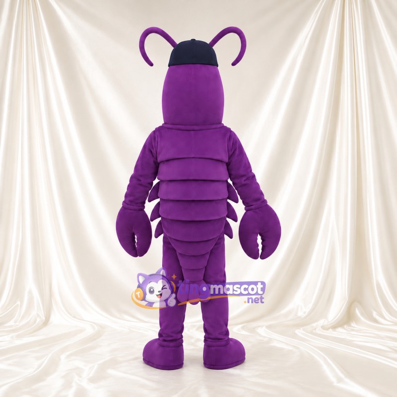 Purple Lobster Mascot Costume - Navy Cap and Curved Antennae Purple Lobster Mascot Costume - Navy Cap and Curved Antennae