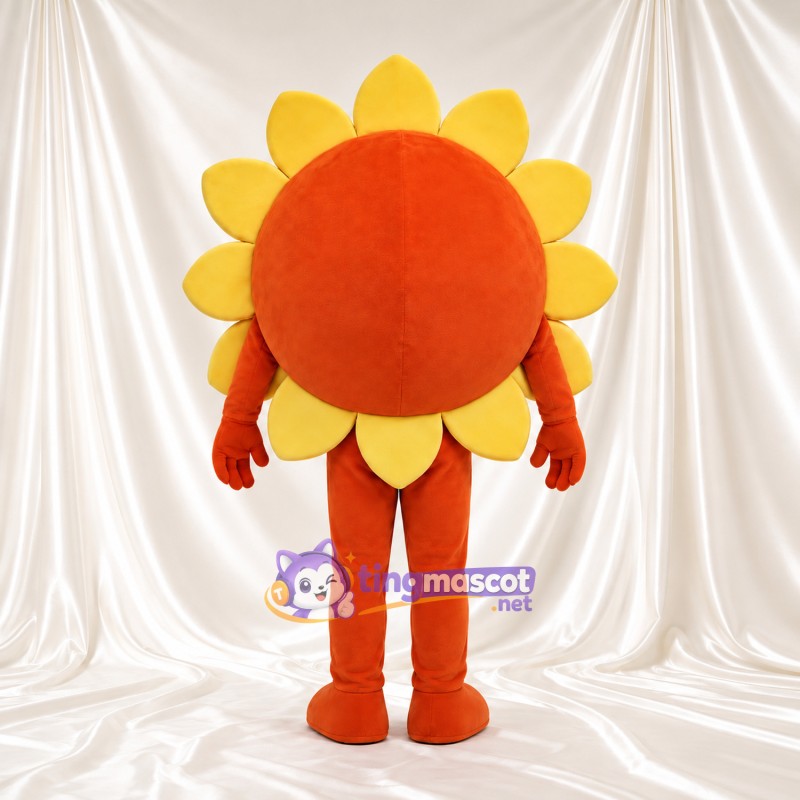 Sunflower Mascot Costume - Orange Smiling Face and Yellow Petals Sunflower Mascot Costume - Orange Smiling Face and Yellow Petals