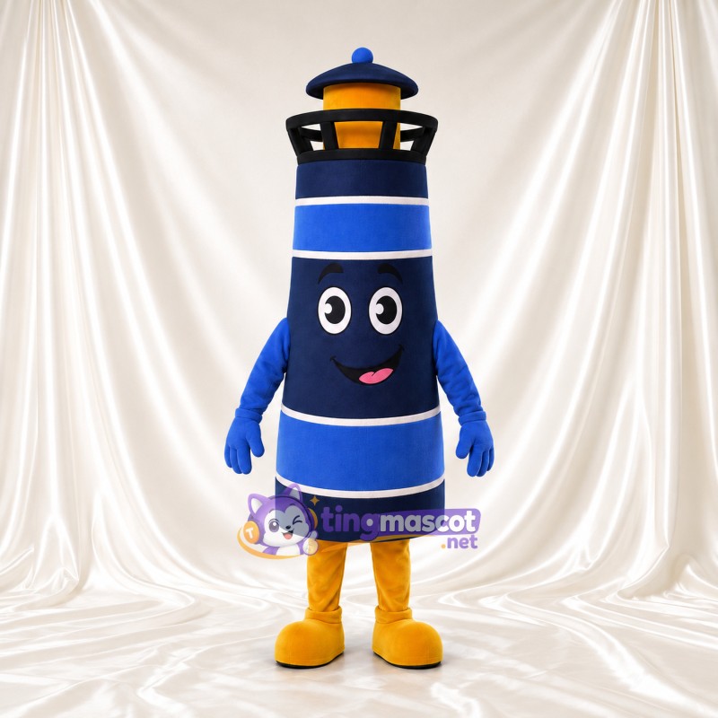 Blue Lighthouse Mascot Costume - Yellow Lantern and White Stripes Blue Lighthouse Mascot Costume - Yellow Lantern and White Stripes