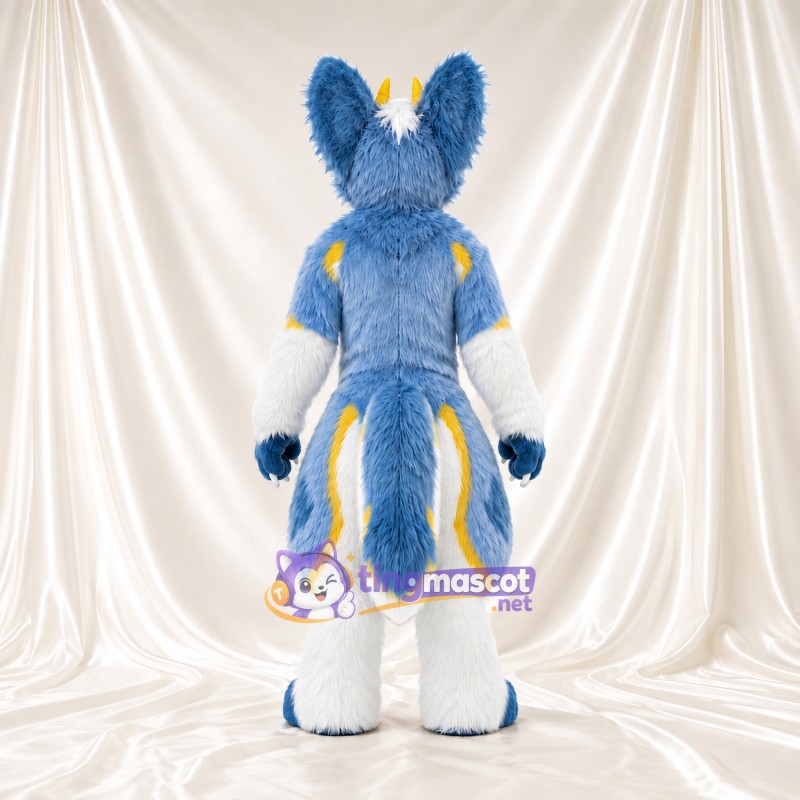 Costume de mascotte Renard – bleu – Touches de couleur (jaune); Longues oreilles Costume de mascotte Renard – bleu – Touches de couleur (jaune); Longues oreilles