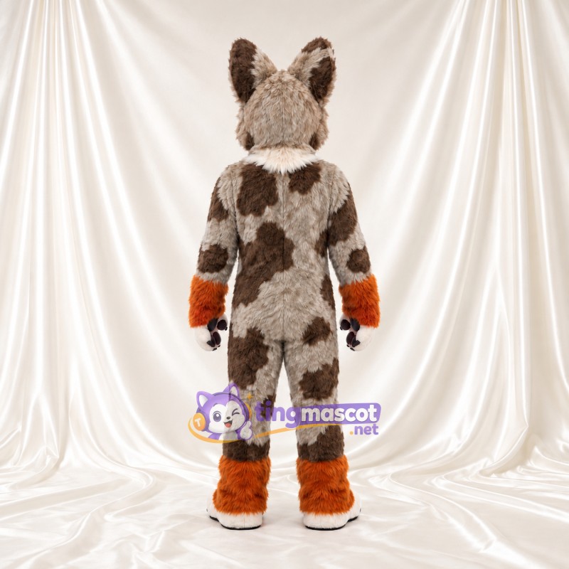 Costume de mascotte Loup – marron – Fourrure (rayé); Fourrure (orange) Costume de mascotte Loup – marron – Fourrure (rayé); Fourrure (orange)