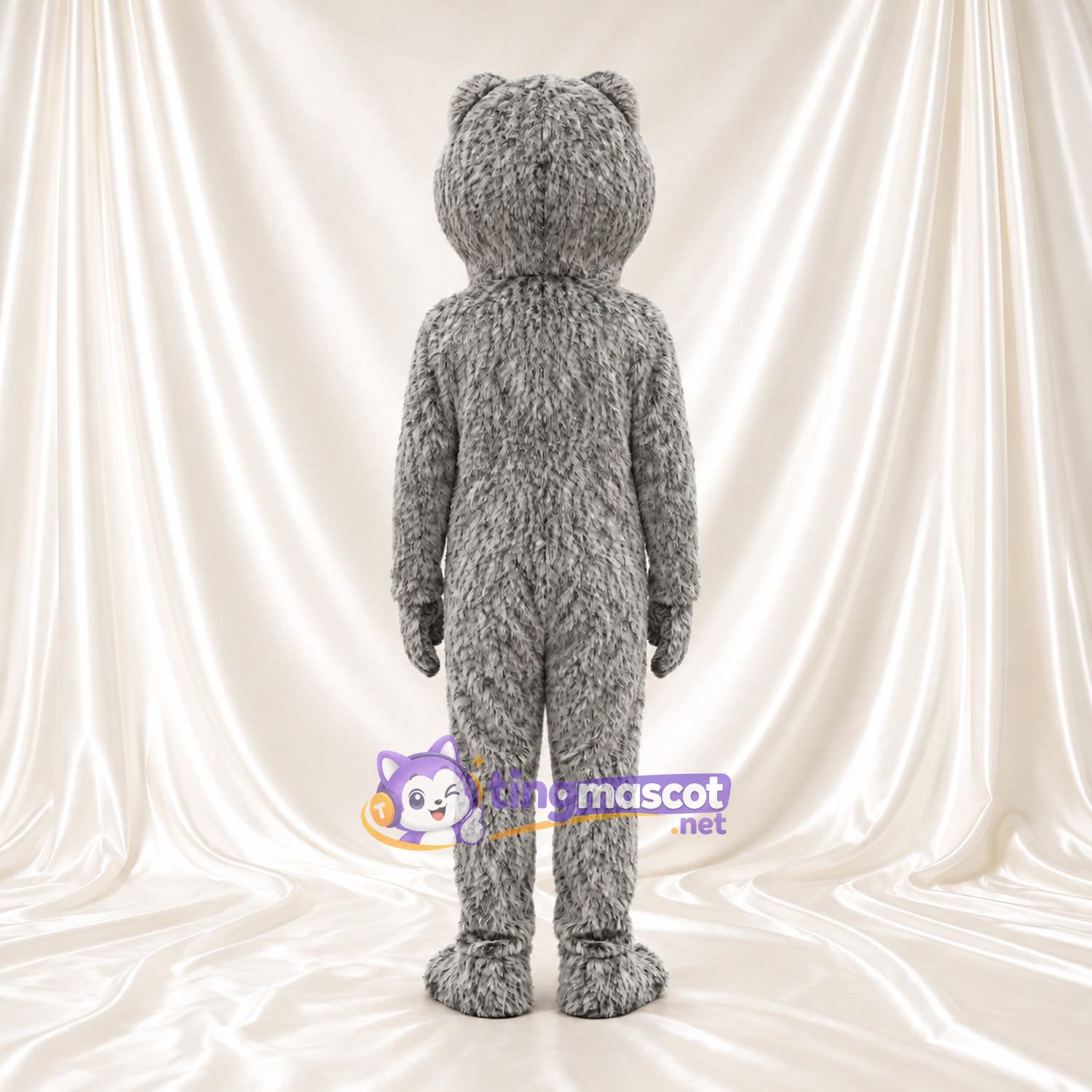 Costume de mascotte Loup – gris – Bouche ouverte (grand); Ventre (crème) Costume de mascotte Loup – gris – Bouche ouverte (grand); Ventre (crème)