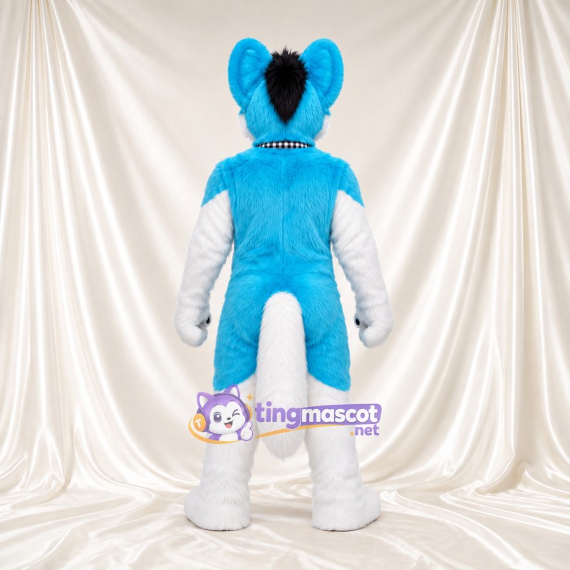 Costume de mascotte Renard – bleu – Bandana; Mèche sur le front (noir) Costume de mascotte Renard – bleu – Bandana; Mèche sur le front (noir)