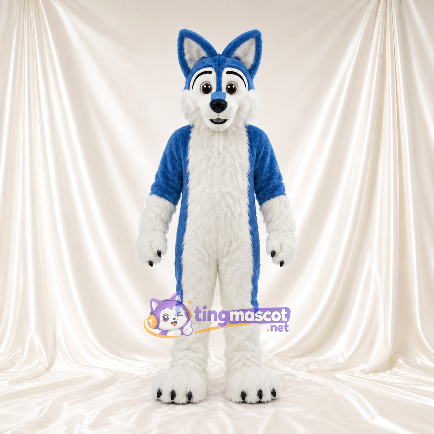 Costume de mascotte Loup – bleu / blanc – Torse (hirsute); Oreilles (grand) Costume de mascotte Loup – bleu / blanc – Torse (hirsute); Oreilles (grand)