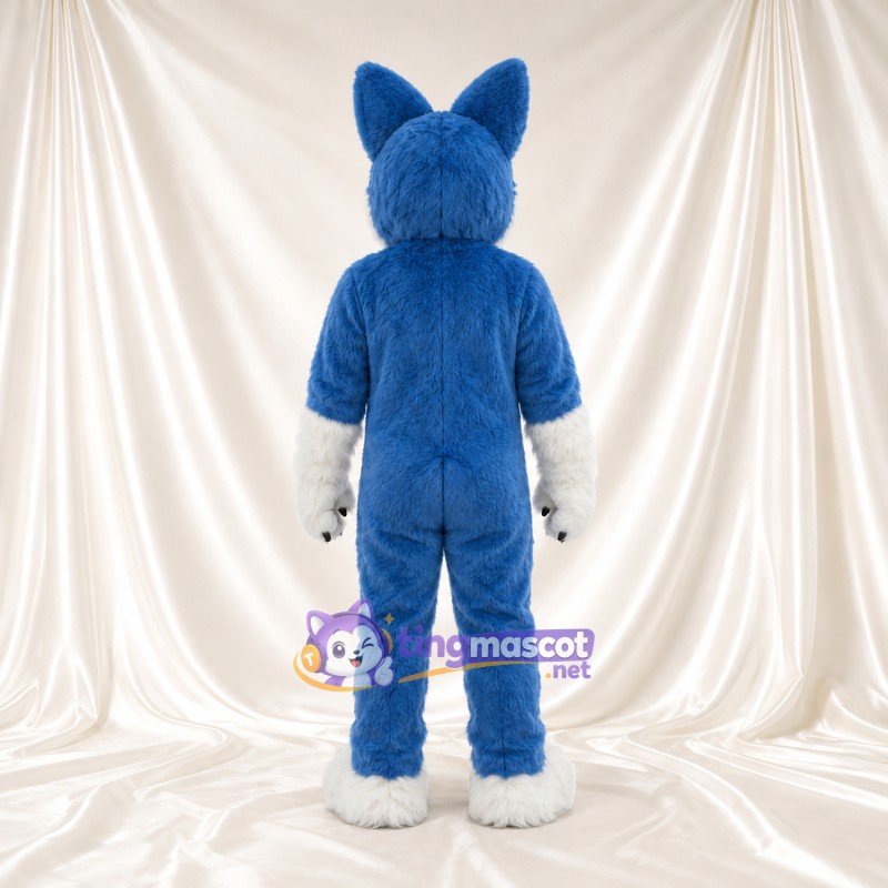 Costume de mascotte Loup – bleu / blanc – Torse (hirsute); Oreilles (grand) Costume de mascotte Loup – bleu / blanc – Torse (hirsute); Oreilles (grand)
