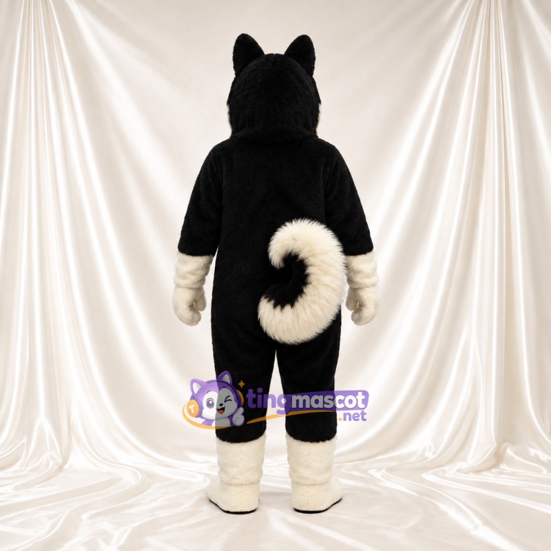 Black and White Husky Mascot Costume - Cream Chest and Tongue-Out Smile Black and White Husky Mascot Costume - Cream Chest and Tongue-Out Smile
