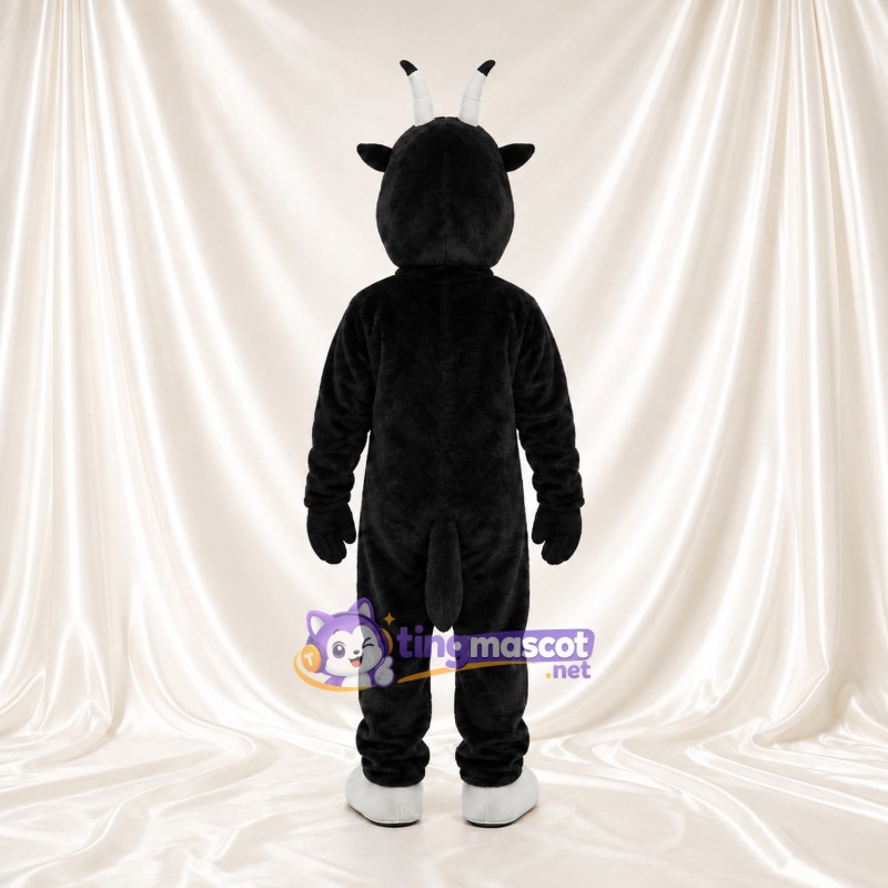 Black and White Goat Mascot Costume - Short Horns and Smiling Face Black and White Goat Mascot Costume - Short Horns and Smiling Face