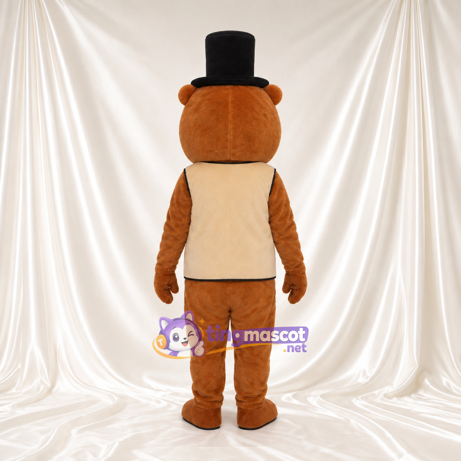 Costume de mascotte Castor – marron – Haut-de-forme (noir); Gilet (brun clair) Costume de mascotte Castor – marron – Haut-de-forme (noir); Gilet (brun clair)