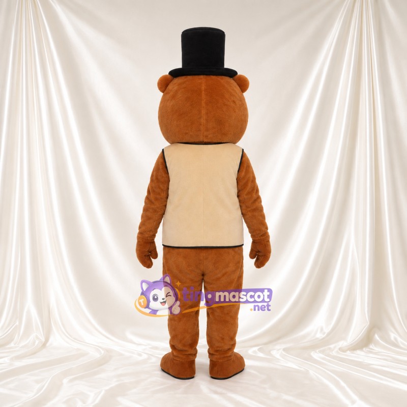 Costume de mascotte Castor – marron – Haut-de-forme (noir); Gilet (brun clair) Costume de mascotte Castor – marron – Haut-de-forme (noir); Gilet (brun clair)