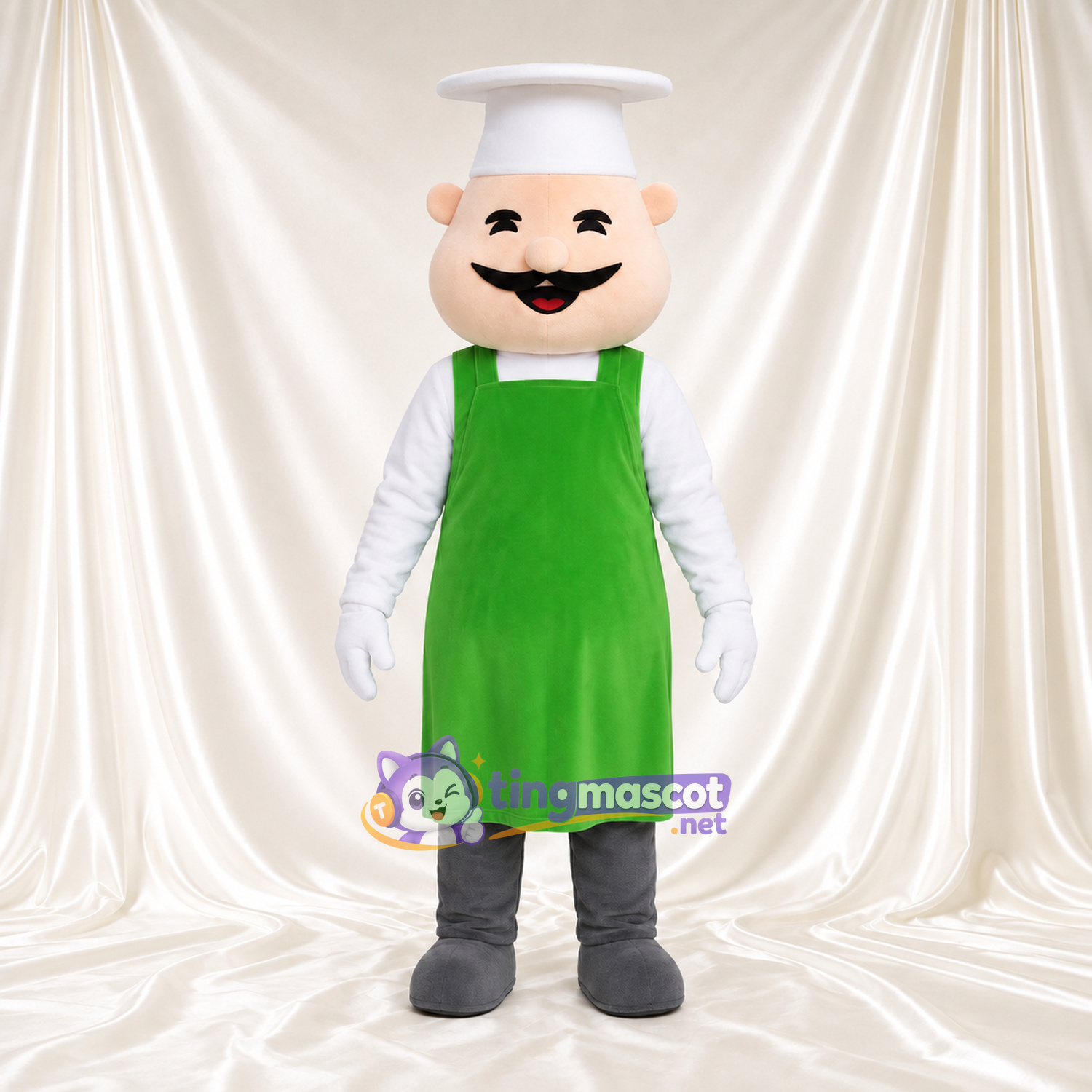 Chef Character Mascot Costume - Green Apron and Tall White Hat Chef Character Mascot Costume - Green Apron and Tall White Hat