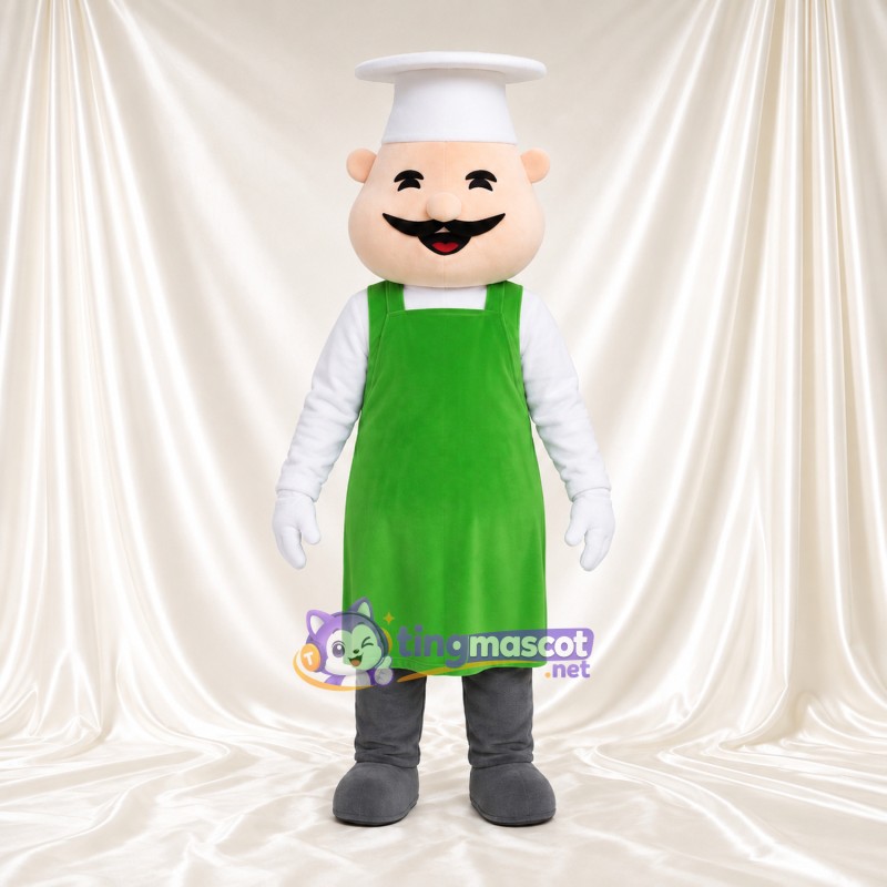 Chef Character Mascot Costume - Green Apron and Tall White Hat Chef Character Mascot Costume - Green Apron and Tall White Hat