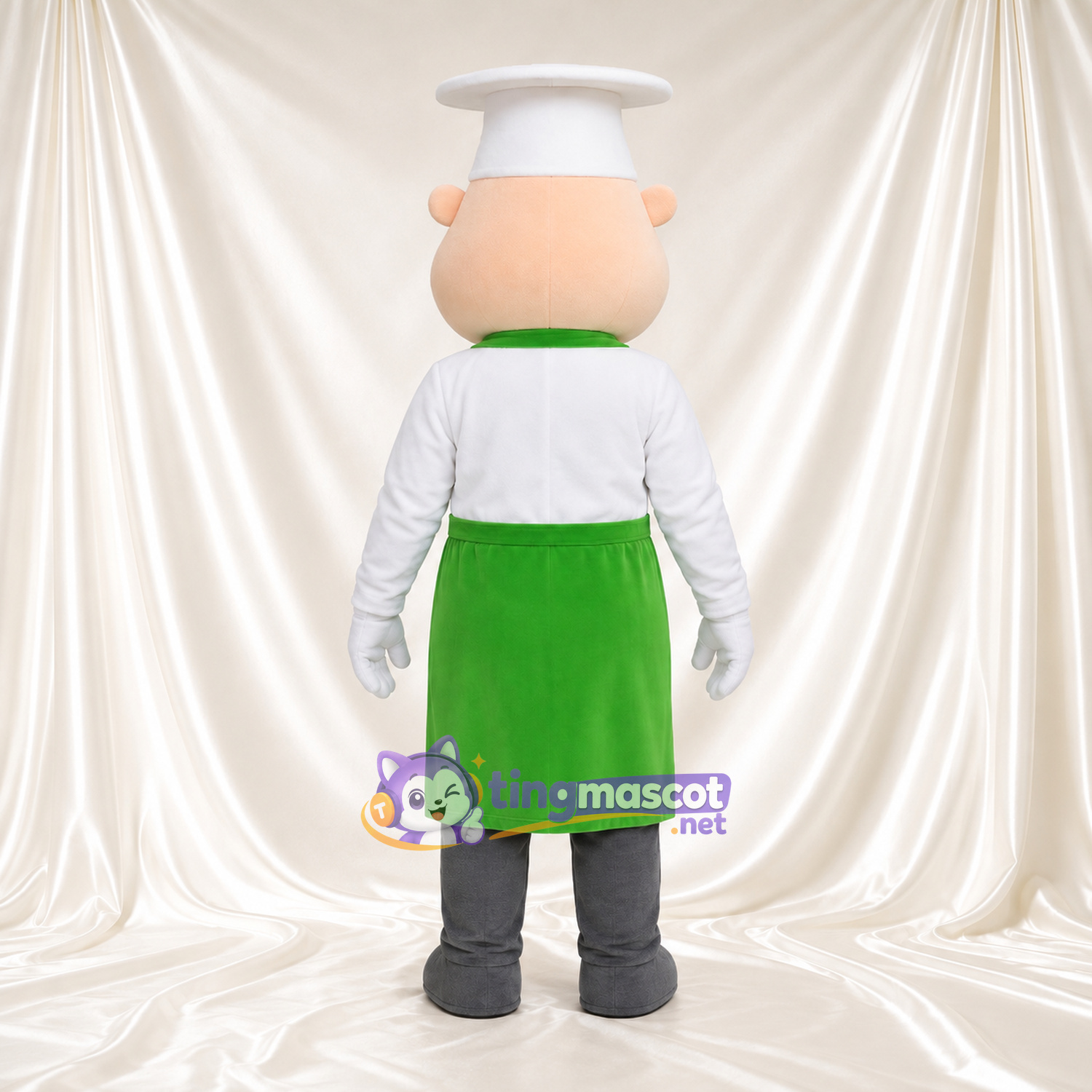 Chef Character Mascot Costume - Green Apron and Tall White Hat Chef Character Mascot Costume - Green Apron and Tall White Hat