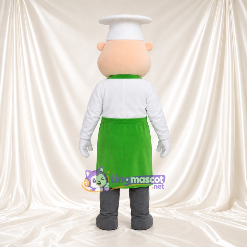 Chef Character Mascot Costume - Green Apron and Tall White Hat Chef Character Mascot Costume - Green Apron and Tall White Hat