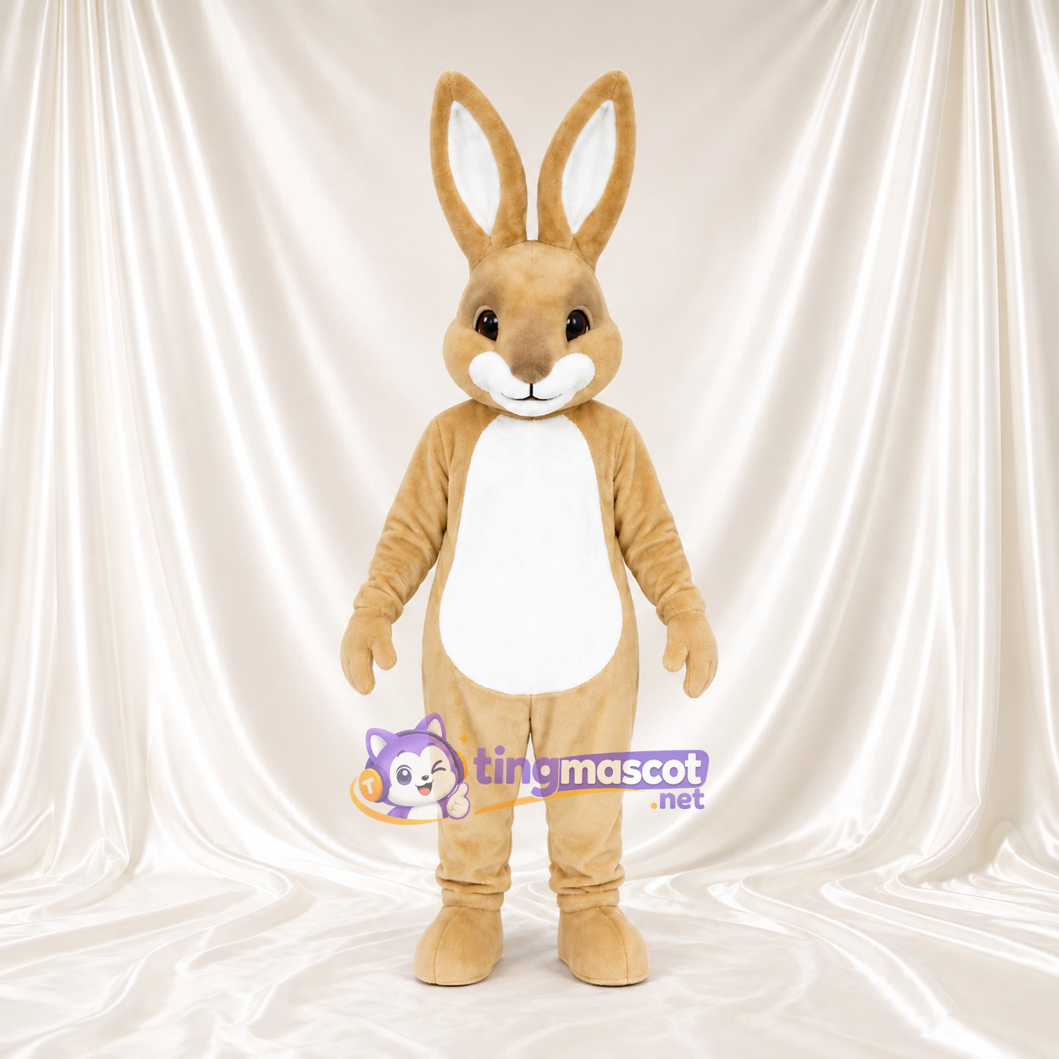 Costume de mascotte Lapin – brun clair – Oreilles (long, dressé); Ventre (blanc) Costume de mascotte Lapin – brun clair – Oreilles (long, dressé); Ventre (blanc)