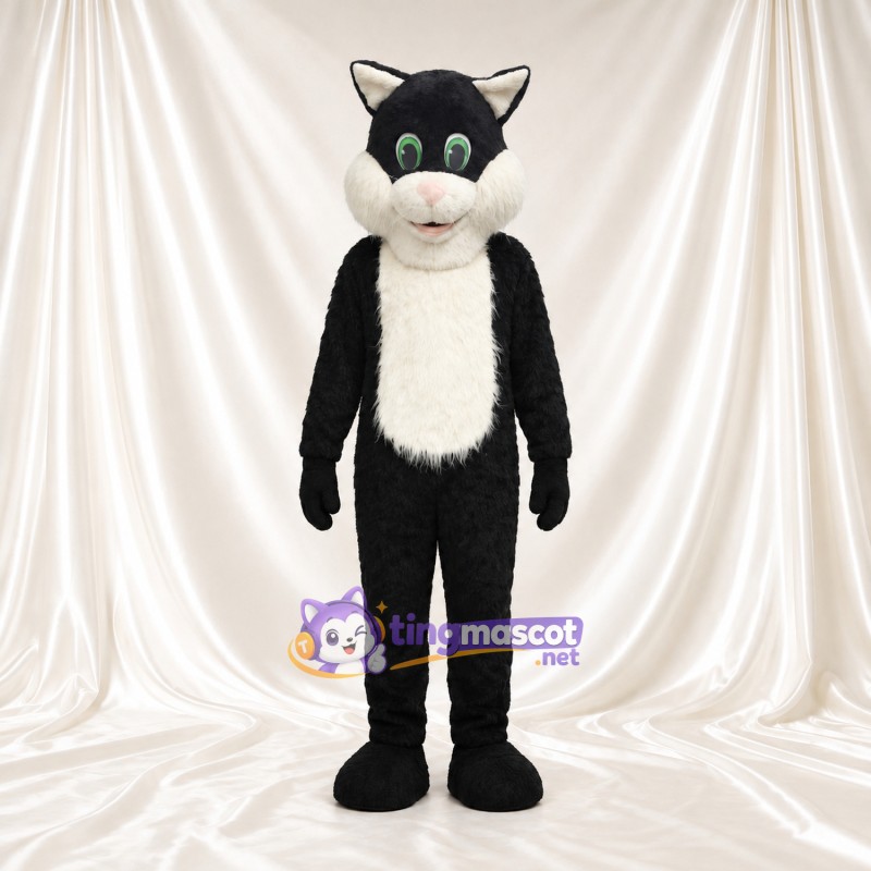 Black and White Cat Mascot Costume - Green Eyes and White Chest Black and White Cat Mascot Costume - Green Eyes and White Chest