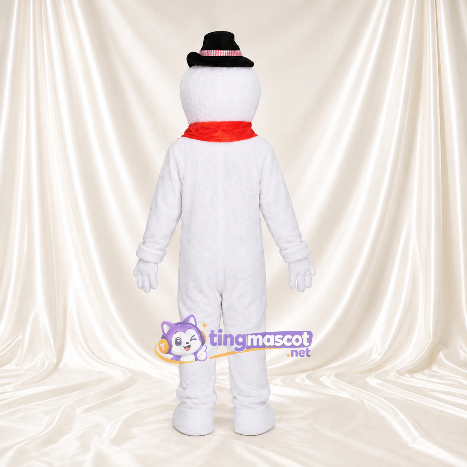 Snowman Mascot Costume - Black Hat and Long Red Scarf Snowman Mascot Costume - Black Hat and Long Red Scarf