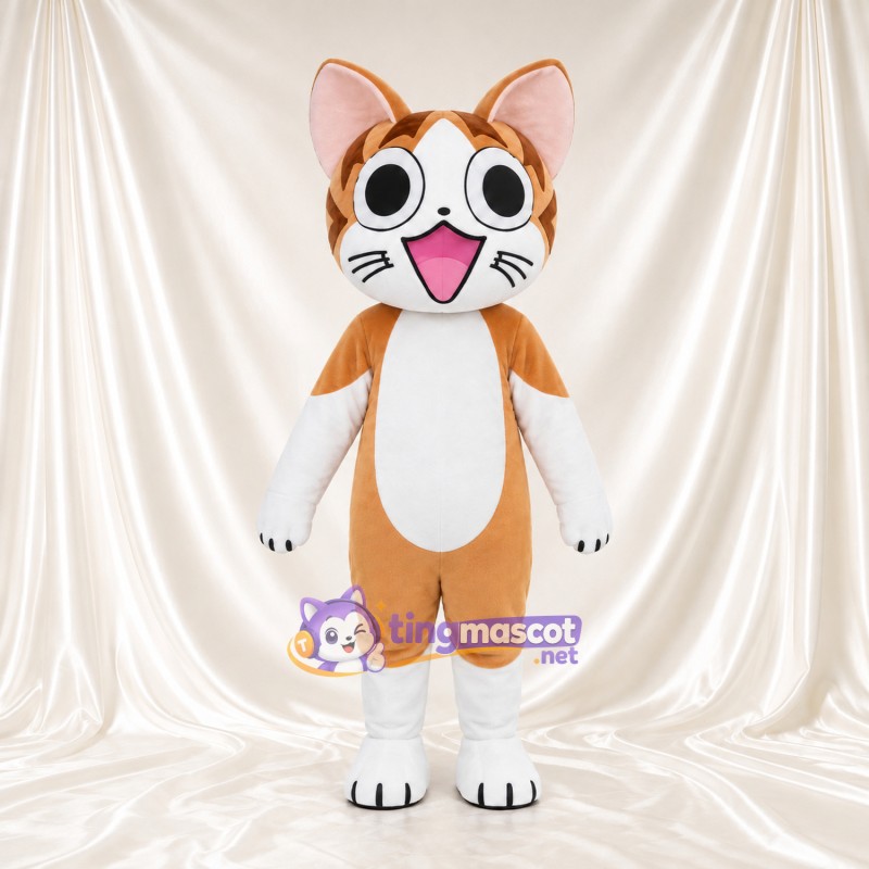Costume de mascotte Chat – orange / blanc – Yeux (grand, rond); Langue (rose) Costume de mascotte Chat – orange / blanc – Yeux (grand, rond); Langue (rose)