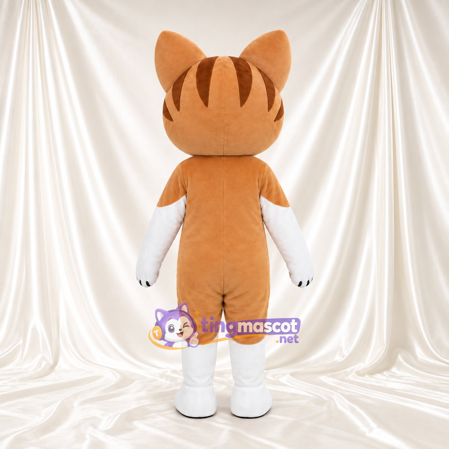 Costume de mascotte Chat – orange / blanc – Yeux (grand, rond); Langue (rose) Costume de mascotte Chat – orange / blanc – Yeux (grand, rond); Langue (rose)