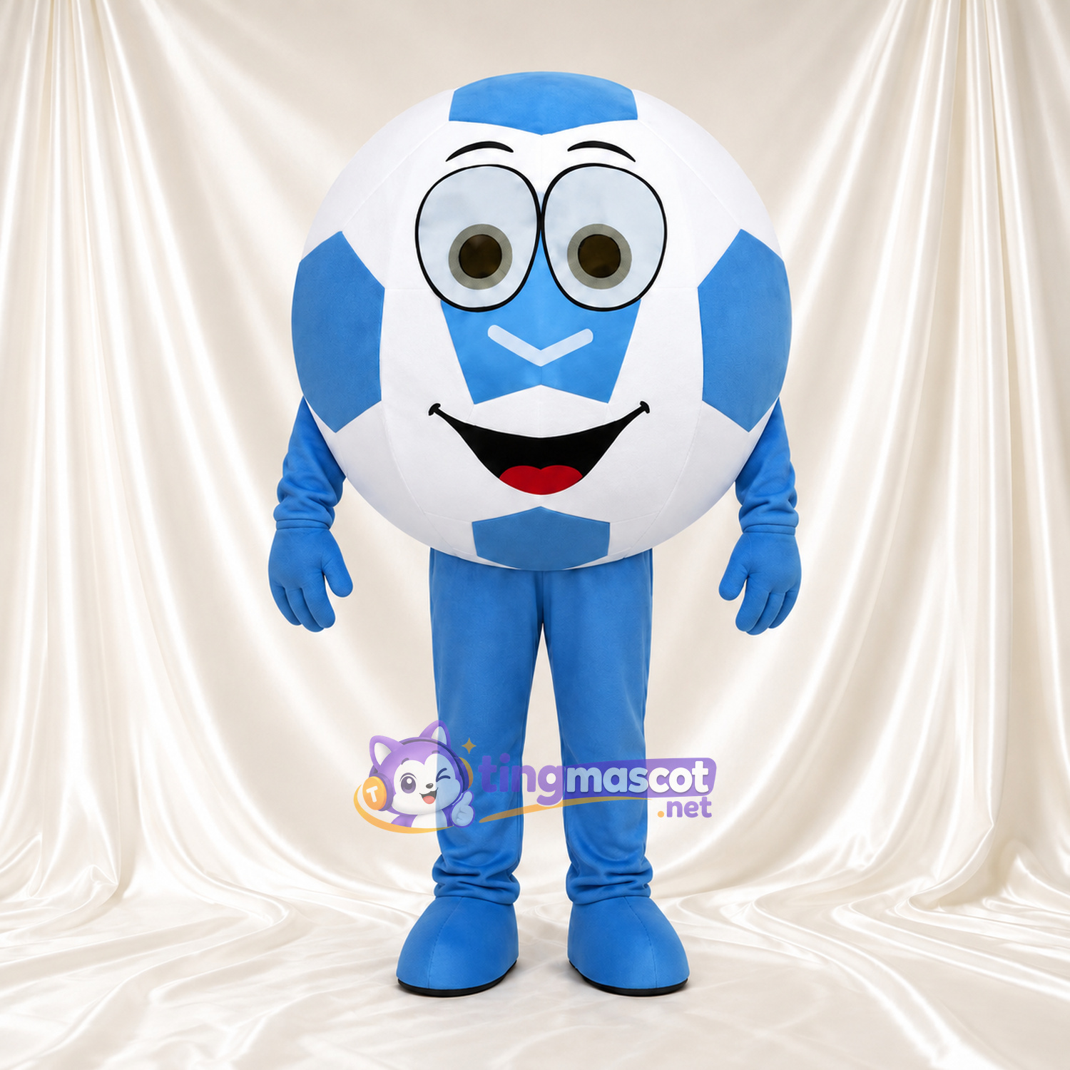 Costume de mascotte Ballon de football – bleu / blanc – Visage souriant; Membres (bleu) Costume de mascotte Ballon de football – bleu / blanc – Visage souriant; Membres (bleu)