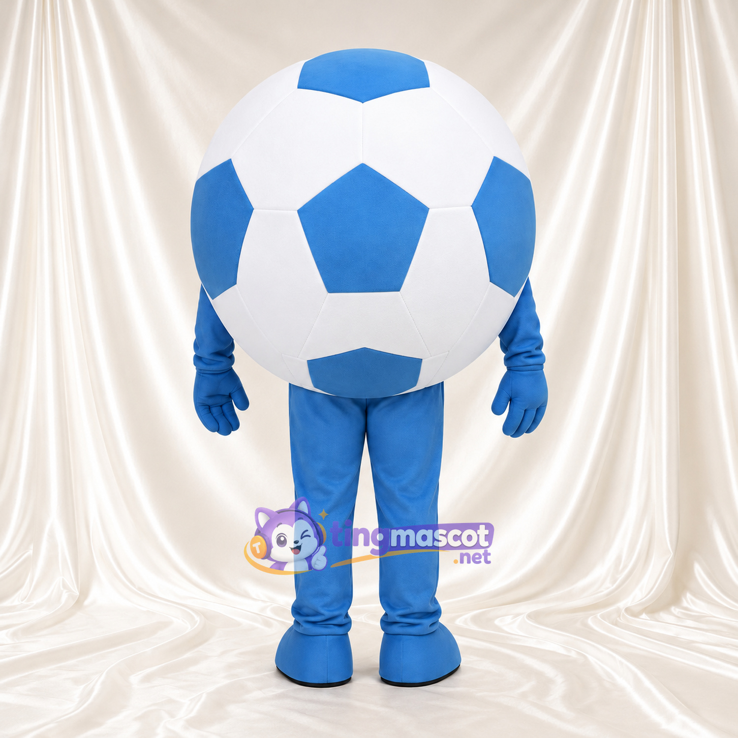 Costume de mascotte Ballon de football – bleu / blanc – Visage souriant; Membres (bleu) Costume de mascotte Ballon de football – bleu / blanc – Visage souriant; Membres (bleu)