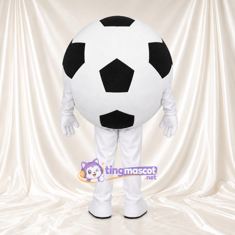 Costume de mascotte Ballon de football – noir / blanc – Membres (blanc); Visage souriant Costume de mascotte Ballon de football – noir / blanc – Membres (blanc); Visage souriant