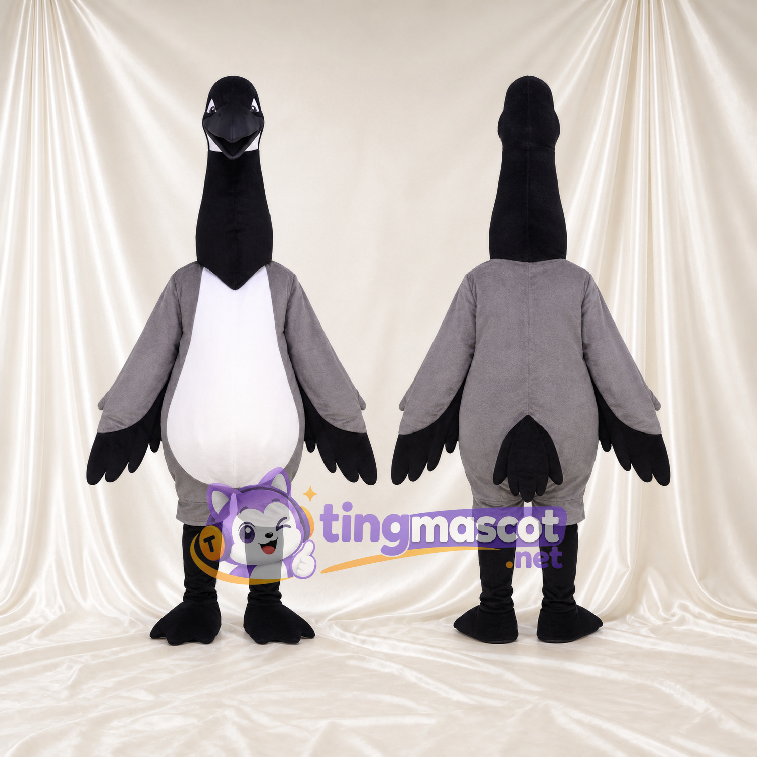 Gray Goose Mascot Costume - Black Neck and White Belly Gray Goose Mascot Costume - Black Neck and White Belly