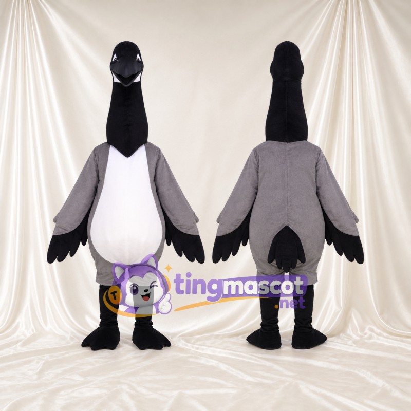 Gray Goose Mascot Costume - Black Neck and White Belly