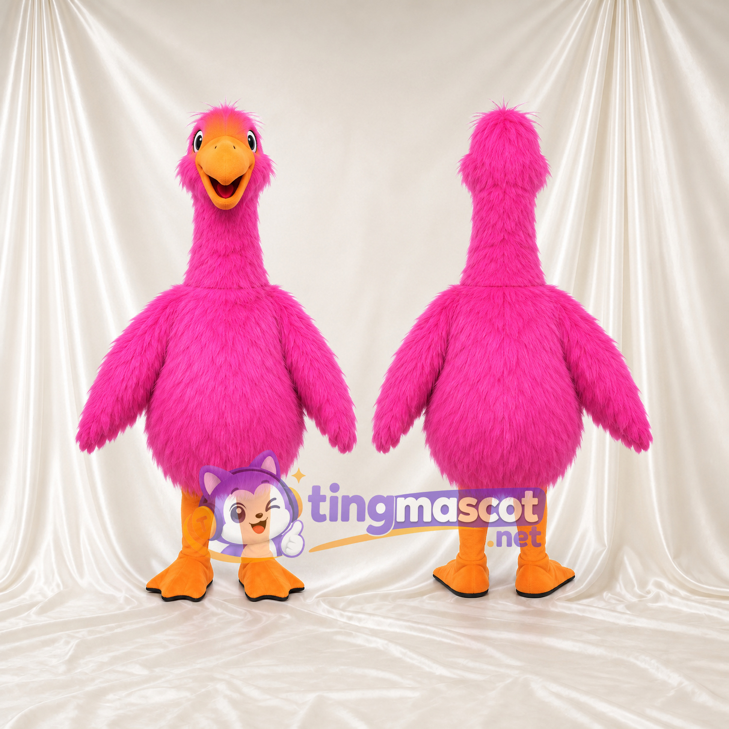 Hot Pink Goose Mascot Costume - Shaggy Belly and Orange Bill Hot Pink Goose Mascot Costume - Shaggy Belly and Orange Bill