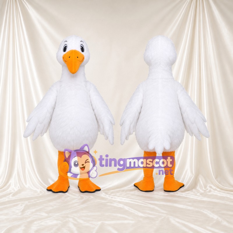 Costume de mascotte Oie – blanc – Bec (jaune, orange); Jambes (orange)