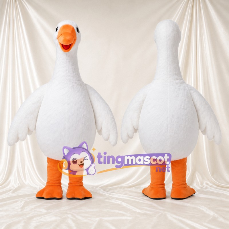 Costume de mascotte Oie – blanc – Bec (souriant, orange); Ventre