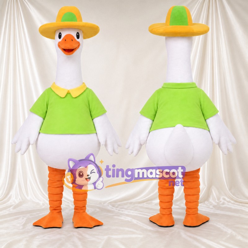 Costume de mascotte Oie – blanc – Chapeau (jaune); Chemise (vert)