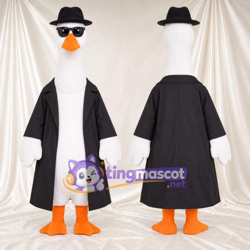 Costume de mascotte Oie – blanc – Chapeau fedora (noir, noir)
