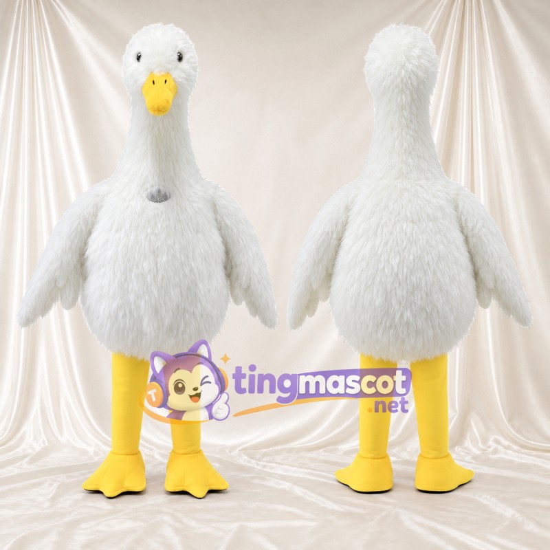 Costume de mascotte Oie – blanc – Bec (petit, jaune); Jambes (jaune)