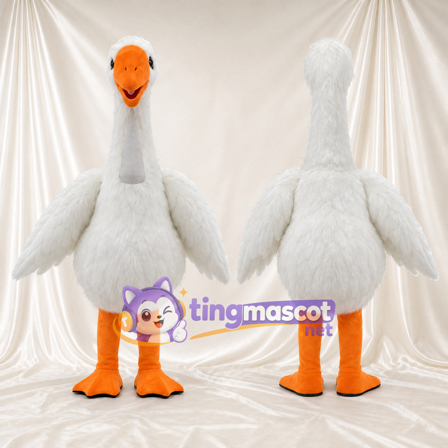 Costume de mascotte Oie – blanc – Bec (orange); Jambes (long, orange) Costume de mascotte Oie – blanc – Bec (orange); Jambes (long, orange)