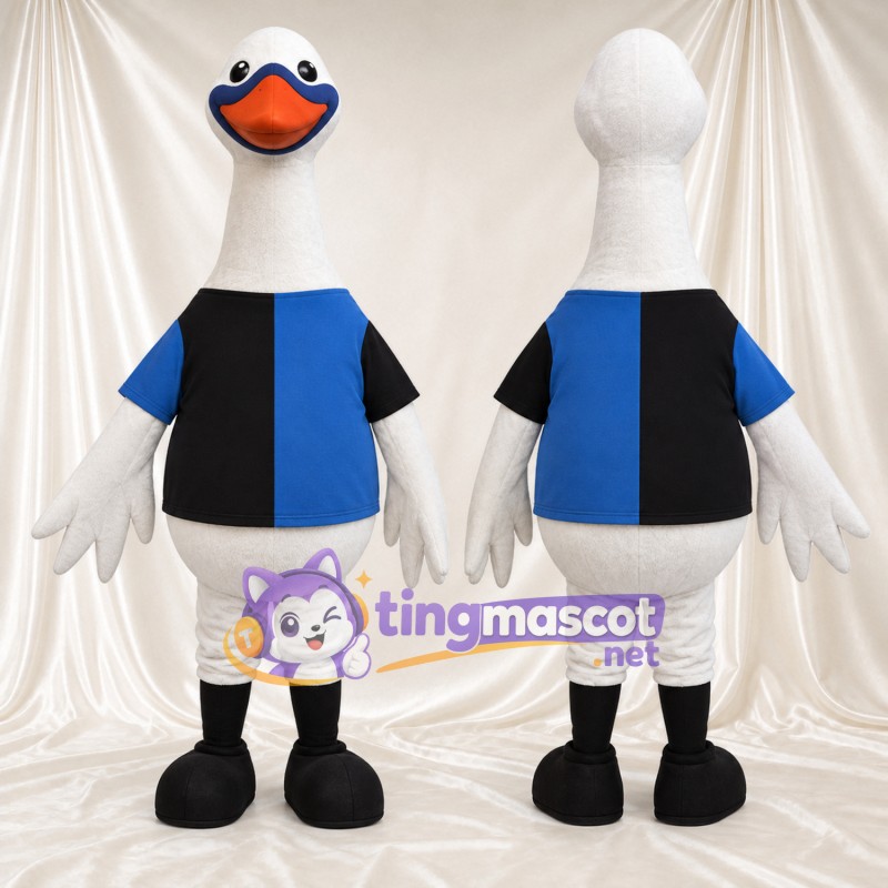 Costume de mascotte Oie – blanc – Chemise (bleu); Bottes (noir)