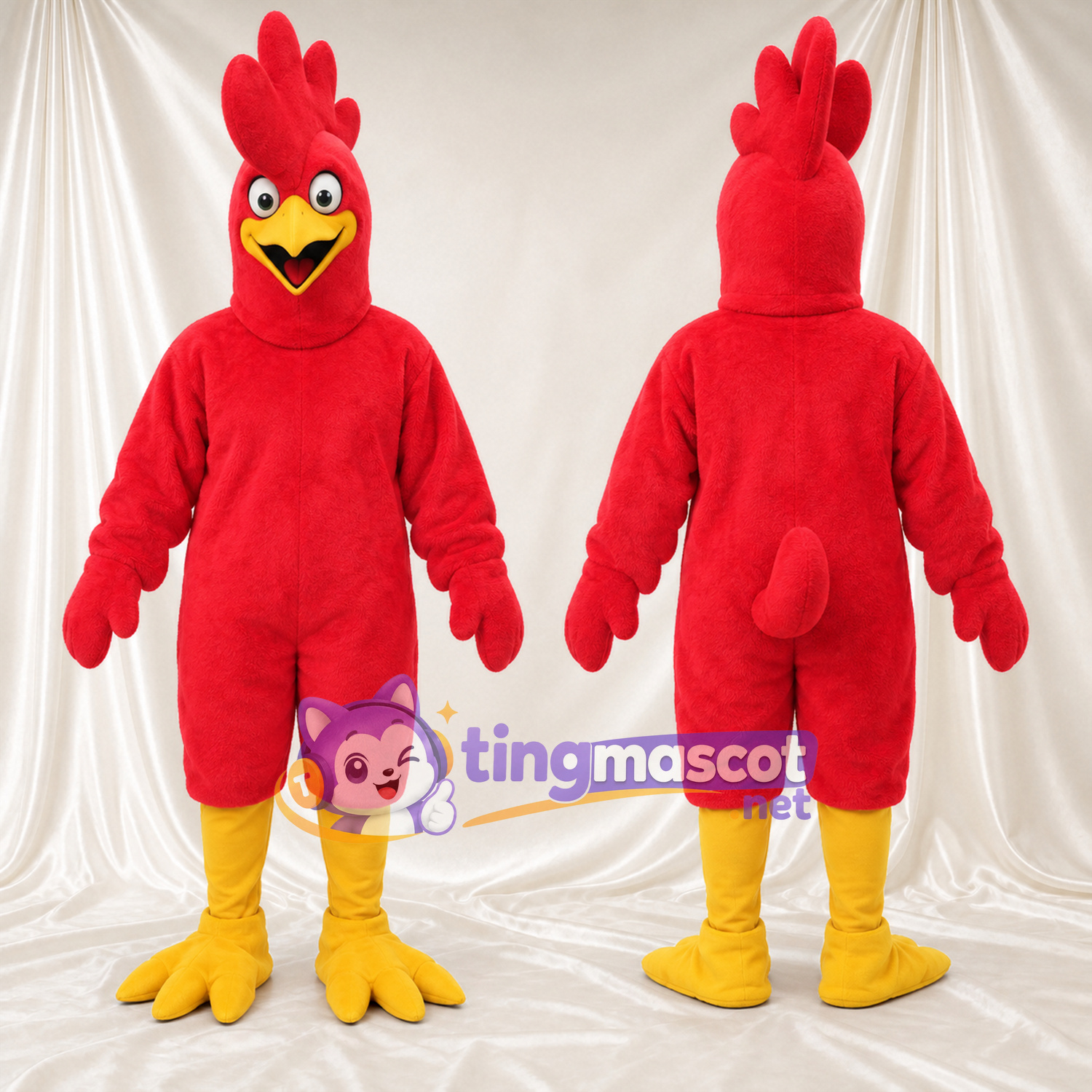 Red Rooster Mascot Costume - Tall Comb and Yellow Legs Red Rooster Mascot Costume - Tall Comb and Yellow Legs