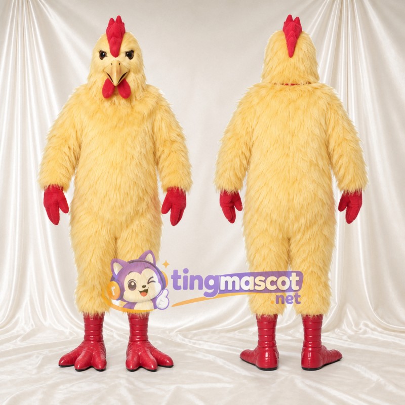 Cream Rooster Mascot Costume - Red Comb, Red Hands and Red Feet