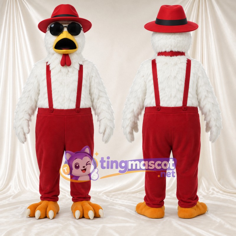 Costume de mascotte Coq – blanc – Chapeau (rouge); Lunettes de soleil; Pantalon