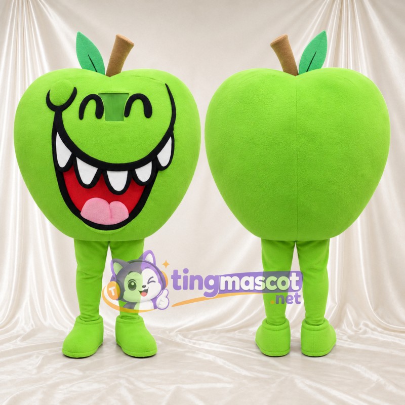 Green Apple Mascot Costume - Large Toothy Smile and Leaf